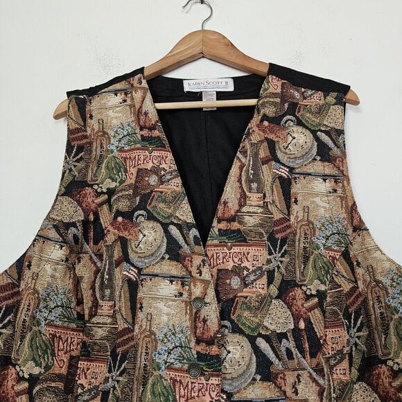 Vtg Karen Scott Tapestry Vest Womens Size 3X Americana Regency Boho Artsy - Picture 2 of 8